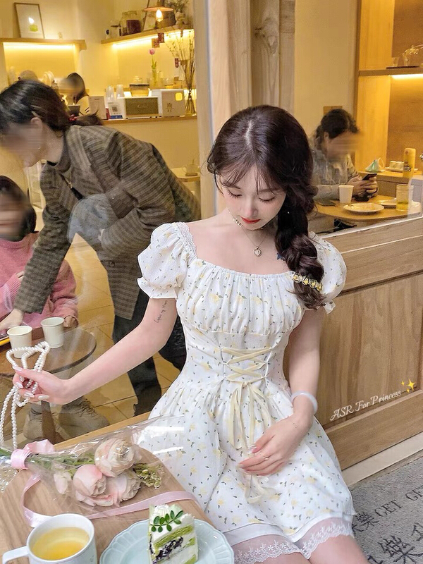 [L.L studio] French floral style bubble sleeve dress 7676# PCZ