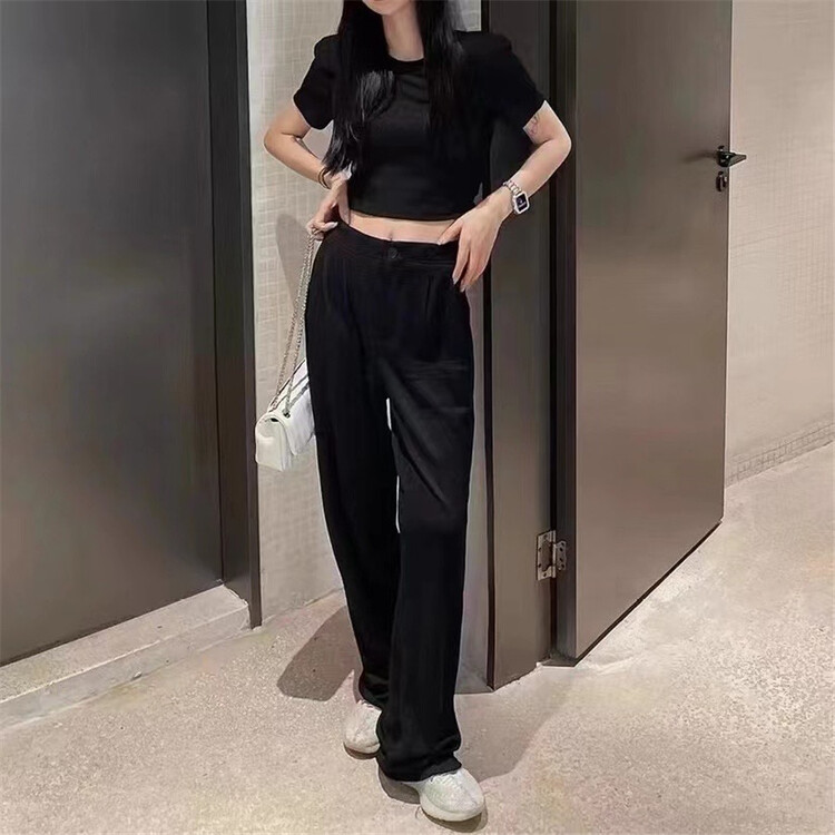 [miss sunflower] hollowed out T-shirt behind temperament + casual pants suit (only suit) 3089# ozq