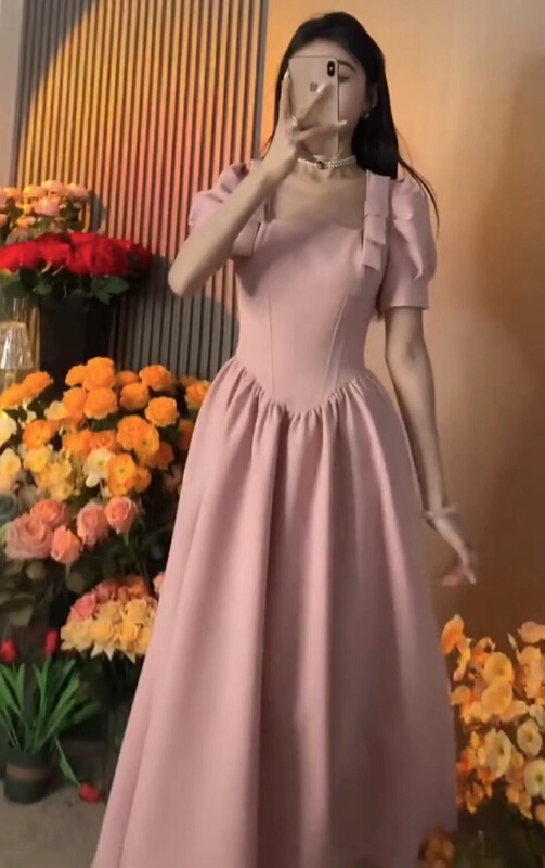 [Yingying new clothes] bow tie bubble sleeve thin high-grade dress 6189# Cl