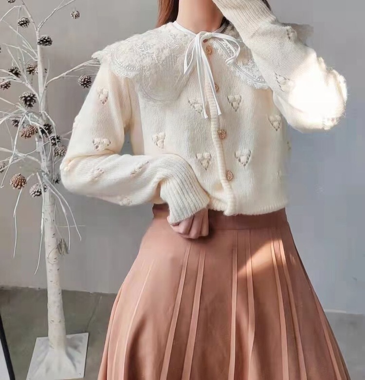 New year in early spring! [meeting chelizi] sweet aging love button warm sweater (with collar) 8659\hbx
