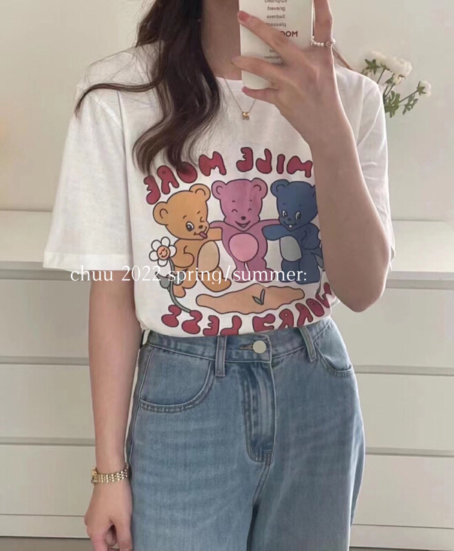 [chuu] Korean casual cartoon printed short sleeve T-shirt 61178# HBx