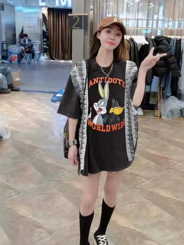 [Jin Han] cartoon lace short sleeve T-shirt ys1-8505# ozq