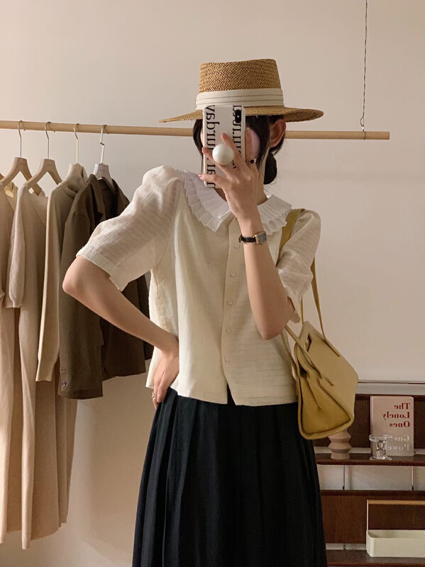 New in early summer! [going] pleated collar stitched fashion blouse 9505# lwy