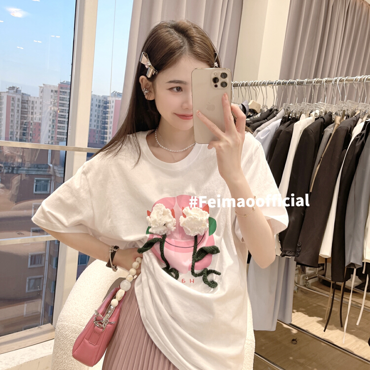 goods in stock! [Feimao Philippine cat] Korean loose casual versatile short sleeve T-shirt yms-7012# LSL