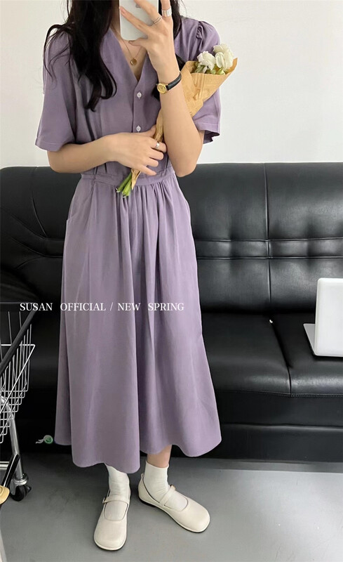 New in early summer! [Susan] V-neck simple and comfortable dress ys1-8523# LSW