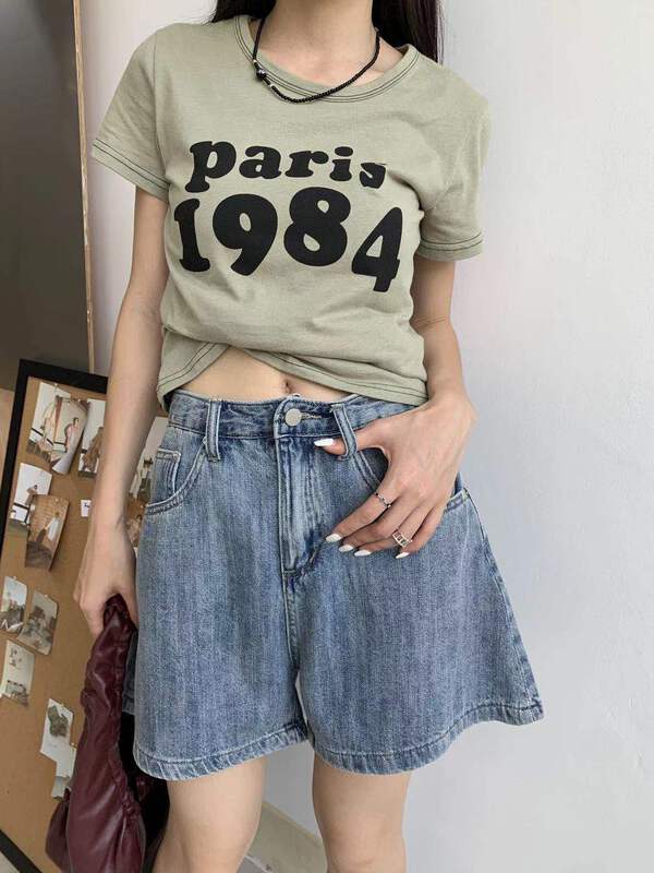 [9hour] Korean slim and versatile denim shorts 30158# zxl