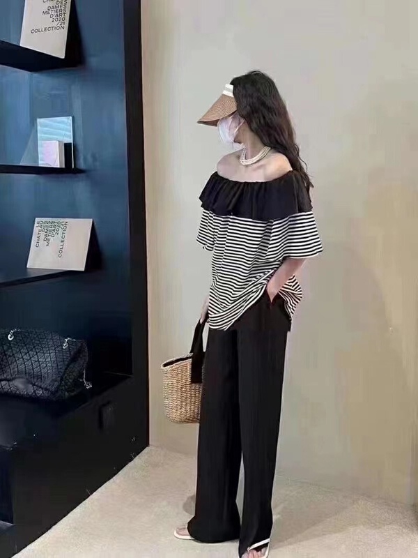 [h · l] Korean striped herringbone neck loose shirt 6625# PCZ