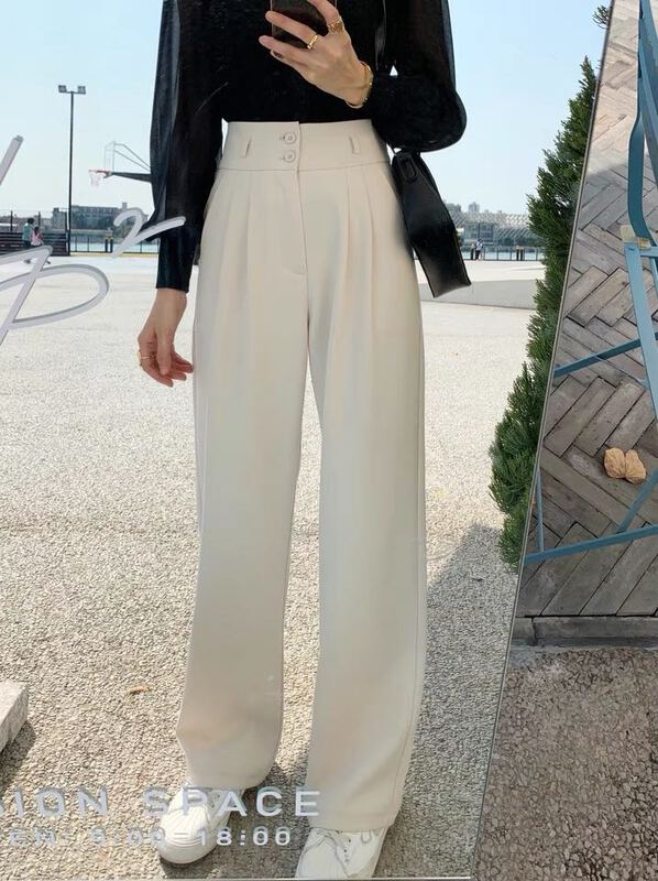 [Kiki studio] high waist draped casual pants 4652# QJY