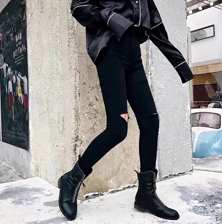 New in early summer! [Yixun] hole tight legged jeans 0277# lwy