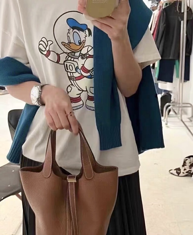 [enjoy] Korean cotton fashion folding essential space Donald Duck print short sleeve T-shirt 6244# lwy