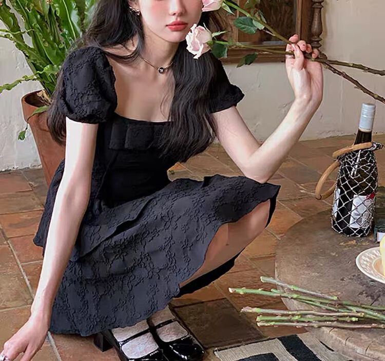 [Huaxi] French retro square neck black dress 8953# PCZ