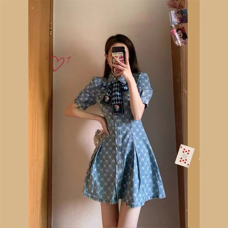 [little woman] letter print fashion dress (with tie) 22167# PCZ