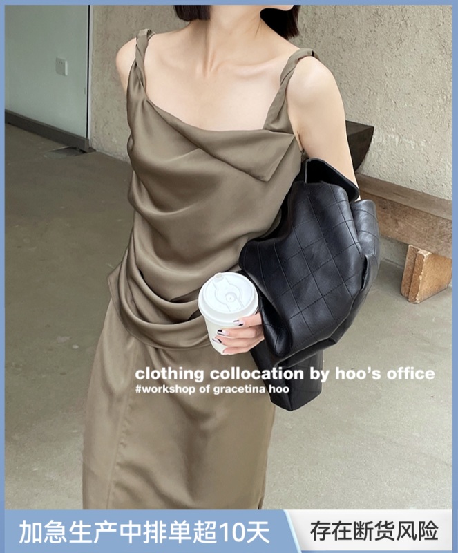 [gracetina Hoo] design sense irregular kink shoulder strap collar fold Satin Vest / suspender cs6191# zxl