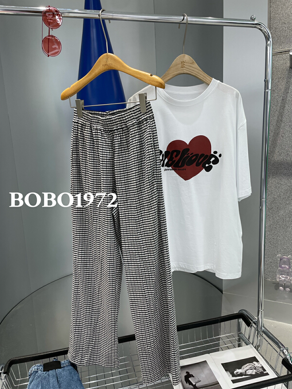 [bobo1972] Plaid high waist slim casual pants 213269# ozq