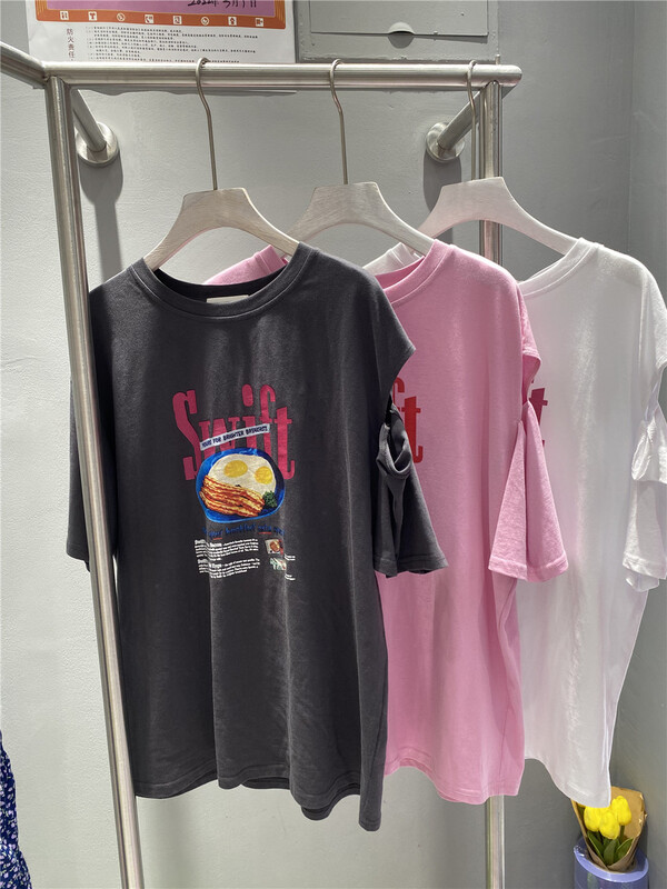 New in early summer! [miss happy] Korean fashion sleeveless design printed loose short sleeve T-shirt 86537# WPL