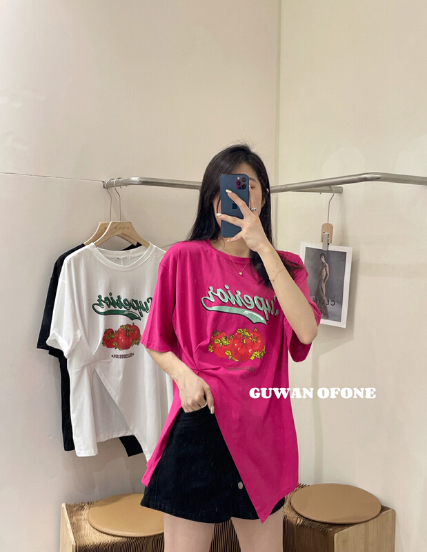 New in early summer! [G.W] slit tomato loose short sleeve T-shirt 5295# zxx