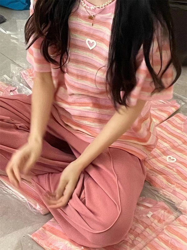 [Susan] love stripe contrast fashion short sleeve T-shirt 18521# LSW