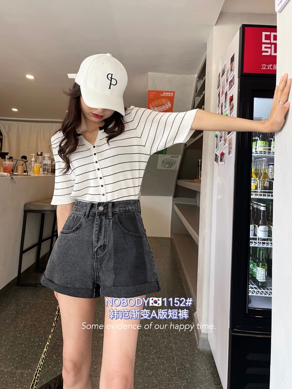 [pour one] gradient a fashionable denim shorts f1152# L