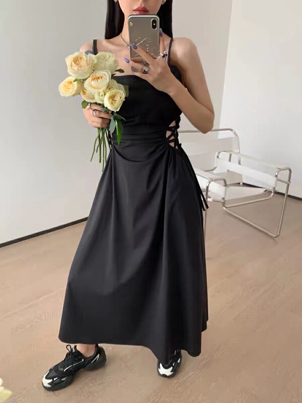 [Hello] Korean fashion large hollow out dress (with waist rope) ys6257# lwy
