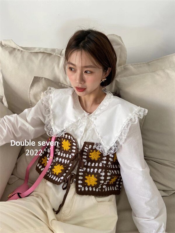 [double seven] Korean fresh retro lace up vest 8090# zxx