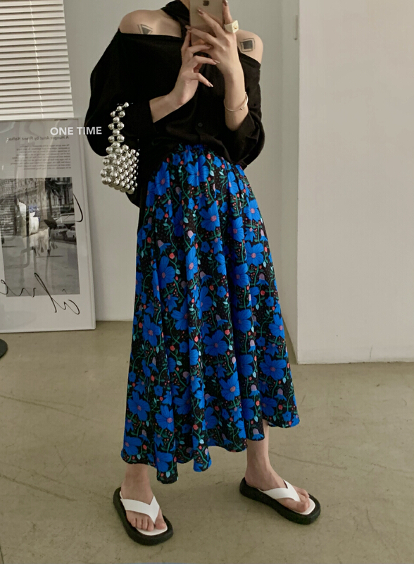 New in early summer! [one time] Vintage Floral elastic skirt (only selling skirt) xw5036# CLS