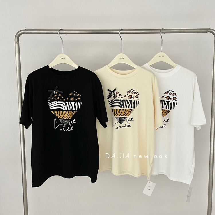 New year in early spring! [Dajia] casual loose and versatile patchwork print love short sleeve T-shirt ys1-22157# CLS
