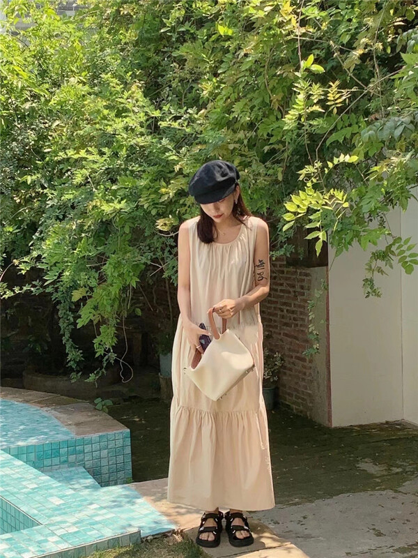 [hi] Korean simple round neck vest dress 5222# hjy
