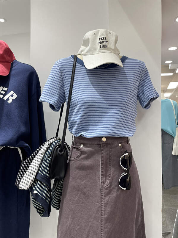 New in early summer! [Miss Jia] casual simple stripe short sleeve T-shirt 6610# XYY
