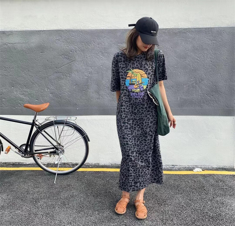 [one seven] leopard print lettered dress ops1513# LSL