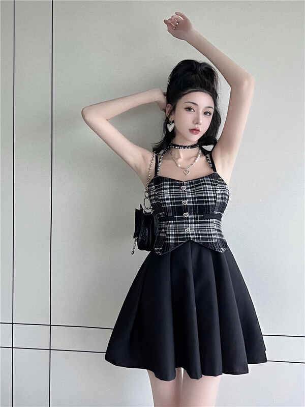 goods in stock! New in early summer! [X.C] celebrity style sub stitched pleated suspender dress 267# WPL