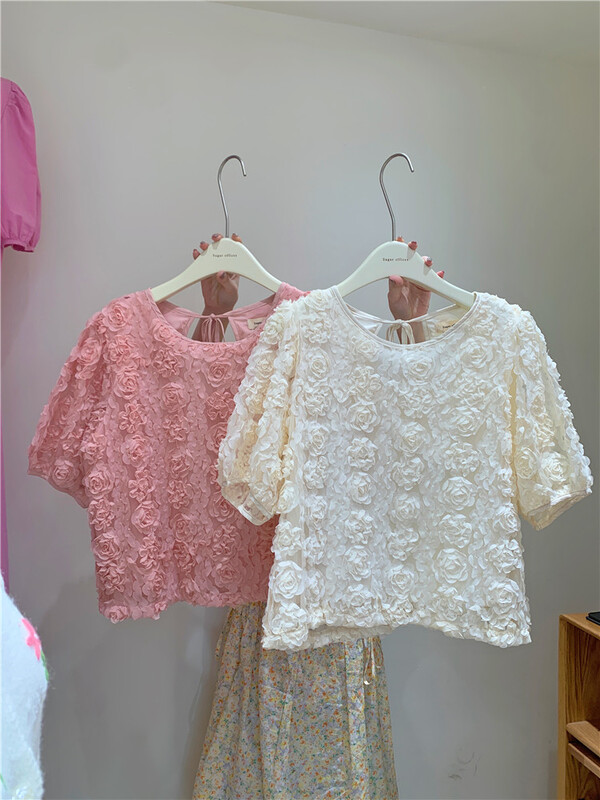 [sugar offices] crew neck small fresh lace up shirt 1162# HBx