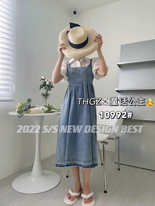 [hgyc fairy tale princess] Korean fashion fake two-piece denim suspenders 10992# JJ