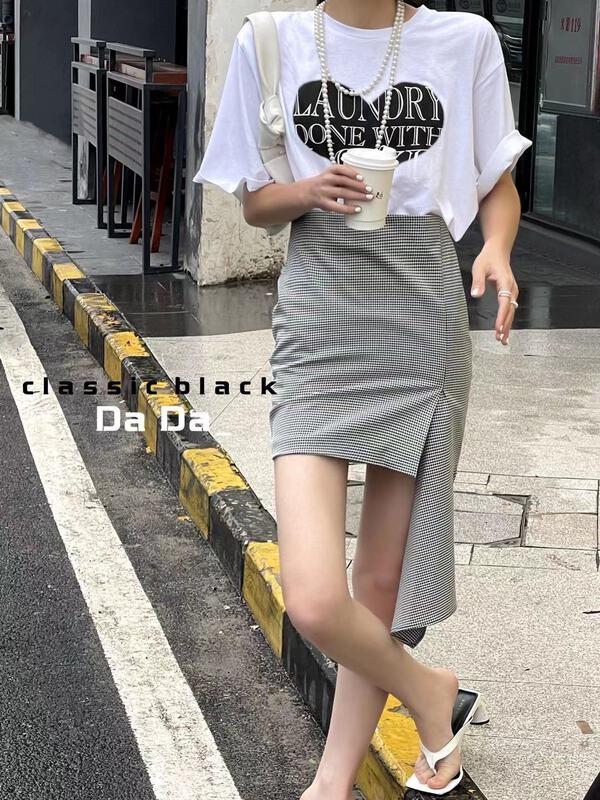 New in early summer! [dada] fashion irregular check skirt 6638# zxl