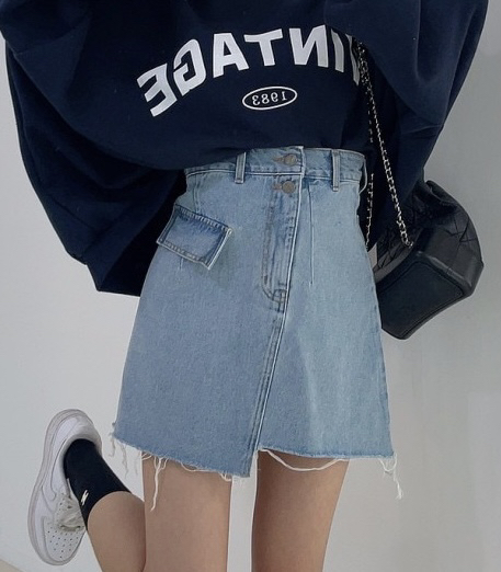 New in early summer! [savage] irregular high waist rough denim skirt e6925# WPL