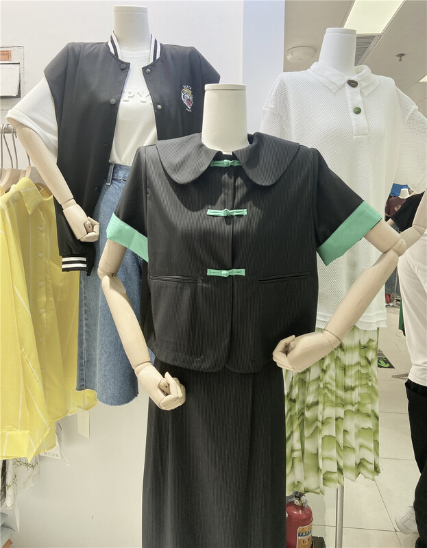 New in early summer! [nnbaby] Chinese style retro coil buckle versatile short sleeve T-shirt wy1802# CLS