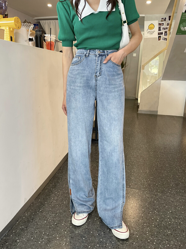 New in early summer! [en Xi'er] Korean style split cut thin and versatile floor mopping jeans k0926# L