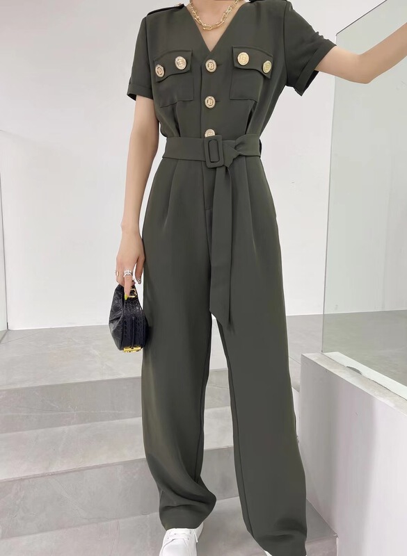 [UUS] metal buckle versatile European Jumpsuit (with belt) 222002# zyh