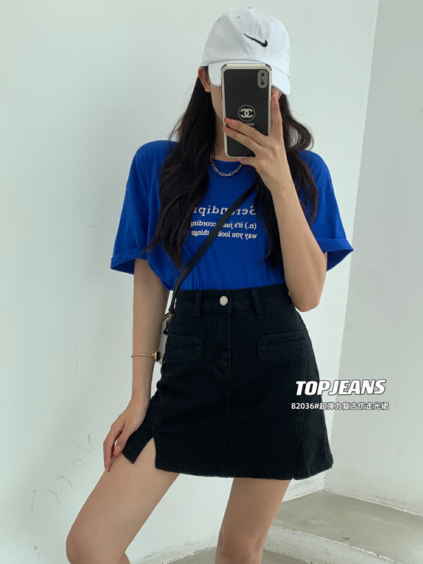 [top] elastic retro light like skirt 82036-1# XJ