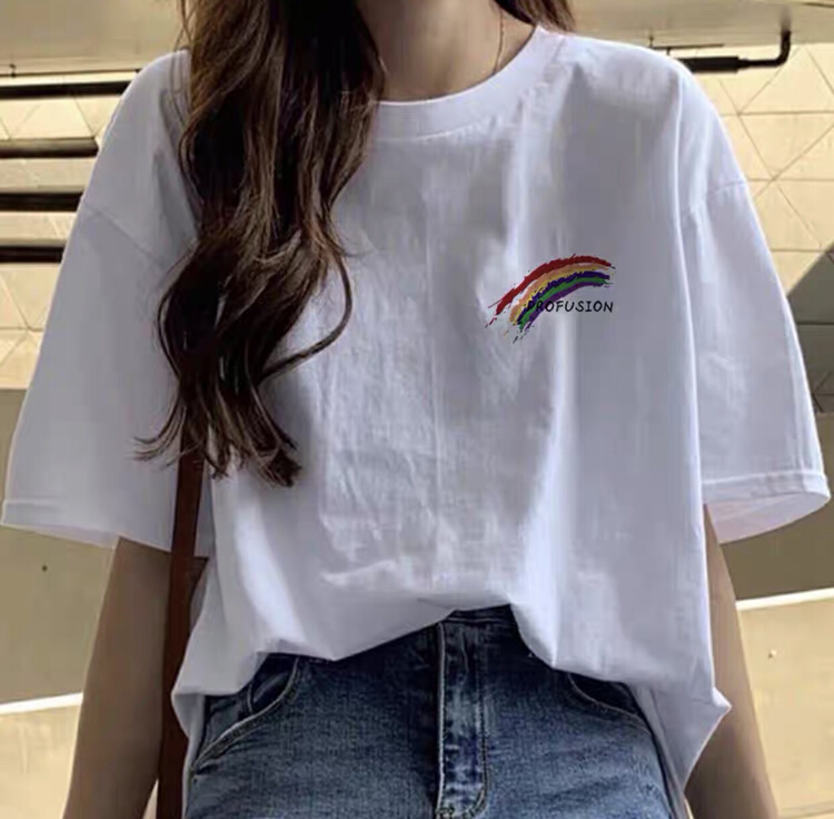 New in early summer! [ziyijia] round neck rainbow print short sleeve T-shirt 1156# WTT
