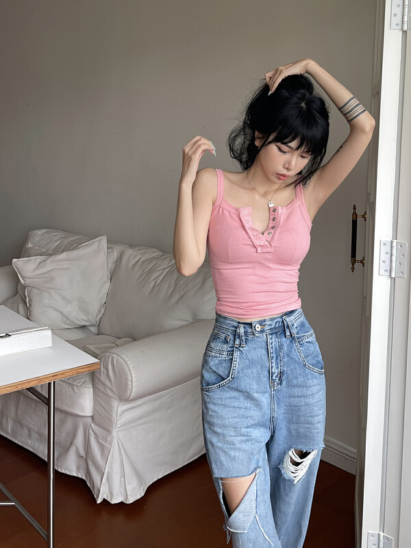 New in early summer! [Wu. 33] simple and versatile solid vest / suspender 22259# WTT