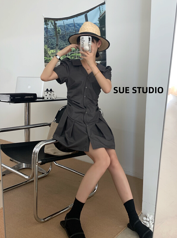 直播67!【SUE STUDIO】收腰褶皺氣質連衣裙  98001#  ZJY