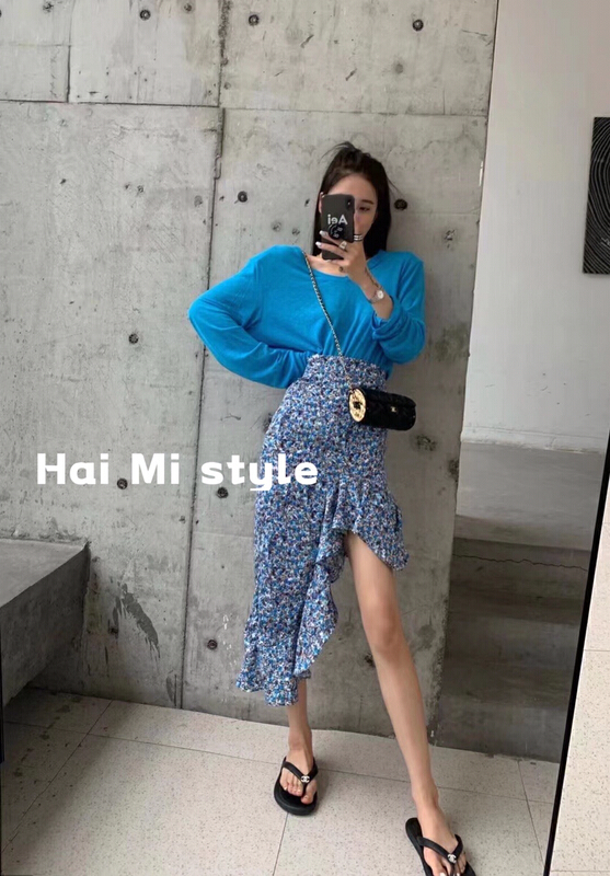 goods in stock! New in early summer! [Haimi] Korean slim fit floral irregular fishtail skirt 1787# WTT