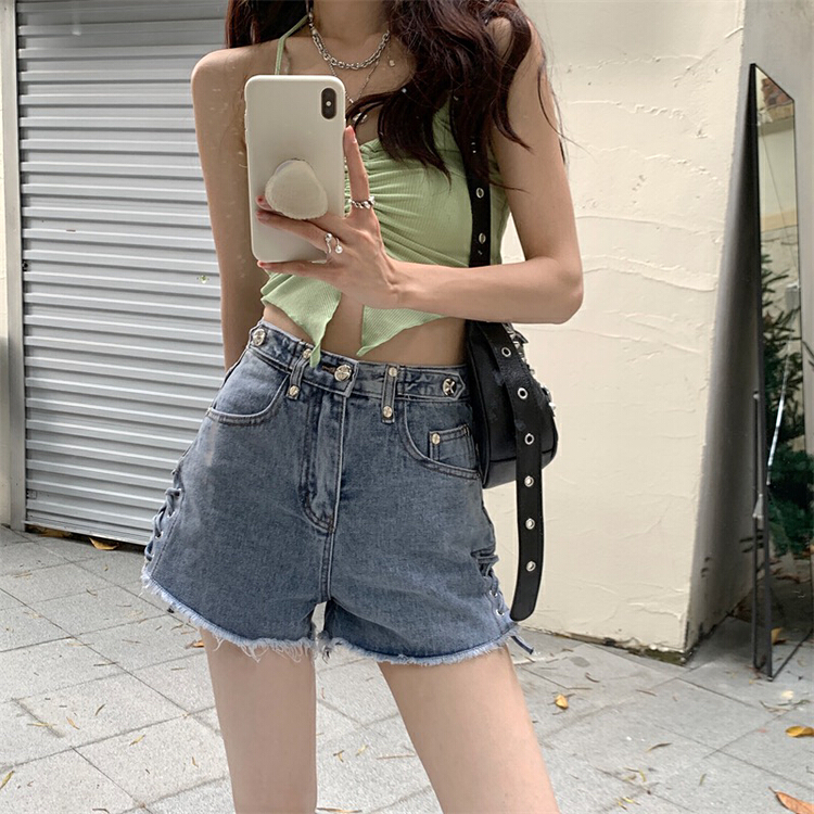 [a +] slim bandage comfortable denim shorts 9206# WPL