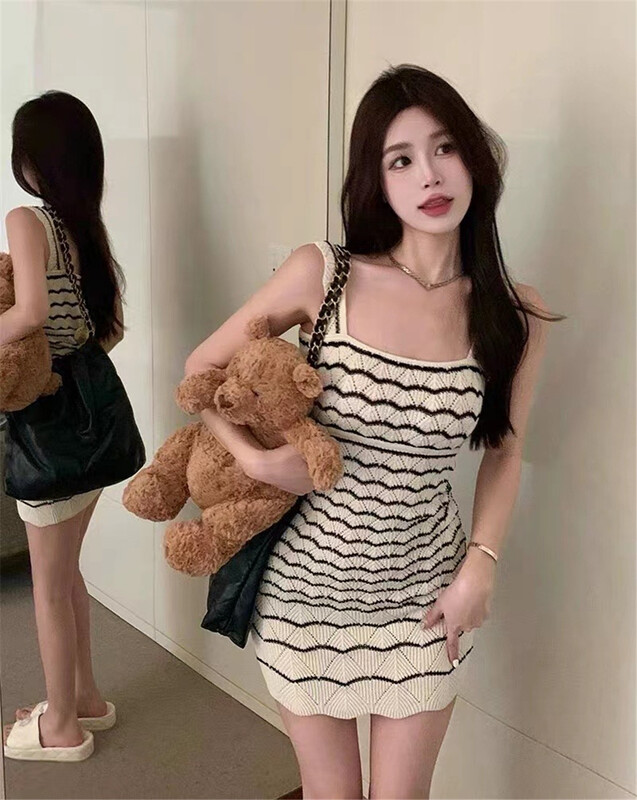 [YX] Korean wave stripe suspender dress 37233# zjy