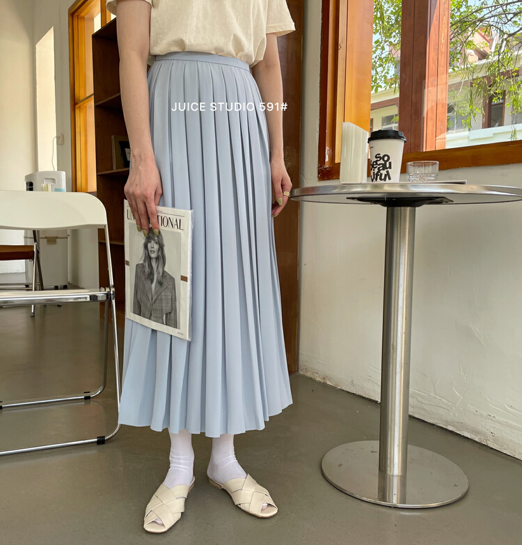 New in early summer! [juice] Korean fairy pleated mid length skirt 591# ll