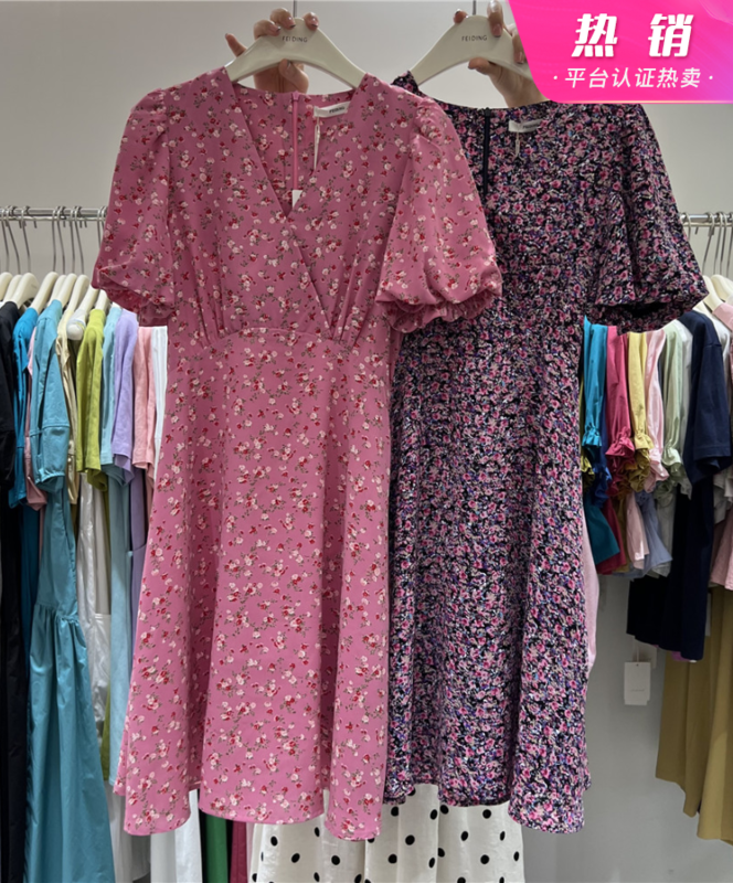 [feeding] Korean floral bubble sleeve slim dress 3393-a6# cqw