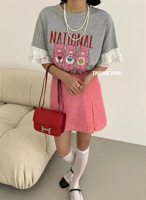 [Naikan Nik] Korean ins bear print girl heart short sleeve T-shirt 9568# lwy