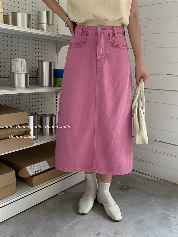 goods in stock! New in early summer! [end of July] high waist and thin label slit denim skirt 9869# HBx