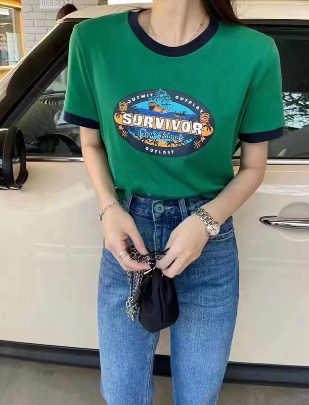 [miss Xi Xi] sweet and spicy style color contrast design sense of minority chic short sleeve T-shirt 1381# Cl
