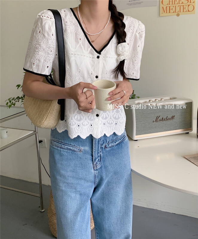 [miss. C studio] French V-neck irregular hem shirt 8859# zxx